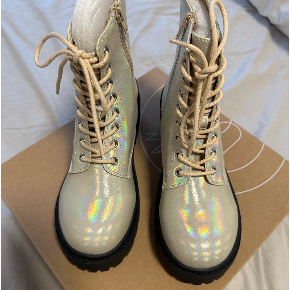 Iridescent combat boot